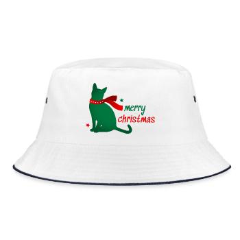 Katze Stern Tier Weihnachten Schal 3D Geschenk - Bucket Hat - Weiß/Navy - Vorne