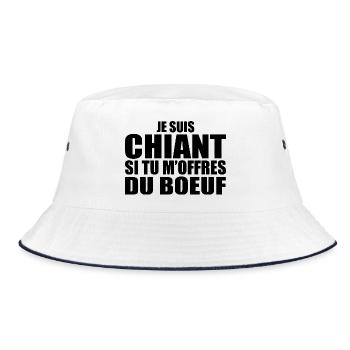 Mann, der liebt: Rindfleisch. Lustiger Design-Humor - Bucket Hat - Weiß/Navy - Vorne