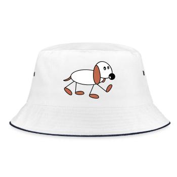 Dog stick figure walks cute walks comic - Bucket Hat - white/navy - Front