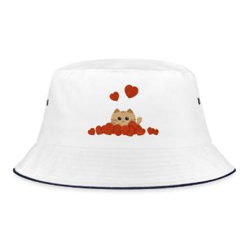 Cute cat surrounded by hearts for Valentine's Day - Bucket Hat - white/navy - Front
