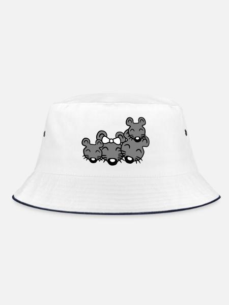 4 Mäuse Familie Zwei Kinder Mama Papa Eltern Süß - Bucket Hat - Weiß/Navy - Vorne