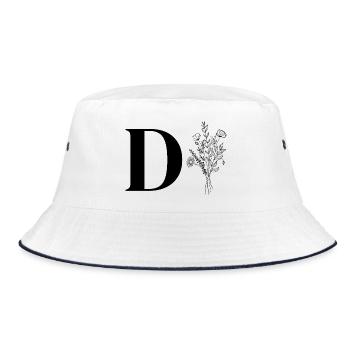 Minimalistisches Blumenmuster - Bucket Hat - Weiß/Navy - Vorne