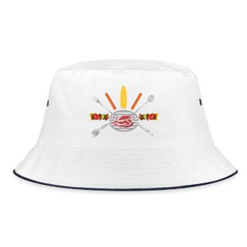 Grillfest-Illustration – BBQ für echte Kerle - Bucket Hat - Weiß/Navy - Vorne