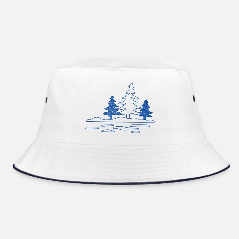 Abstract forest lake with pine trees Bucket Hat