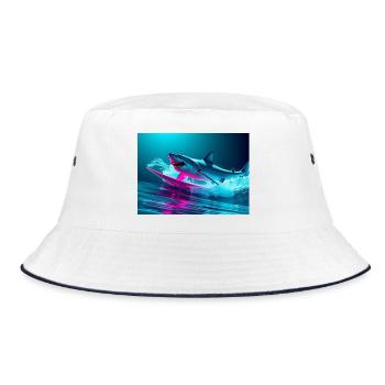 Neon Shark Sprinter Design - Bucket Hat - Weiß/Navy - Vorne