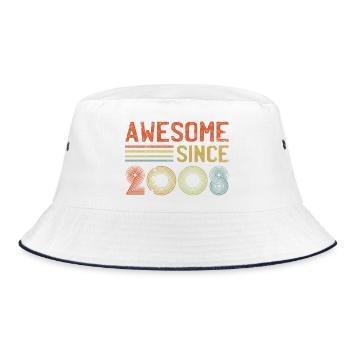 Retro 2000er Jahre Inspiriertes Typografie-Design - Bucket Hat - Weiß/Navy - Vorne