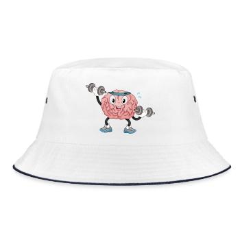 Gehirn im Fitnessstudio - Bucket Hat - Weiß/Navy - Vorne