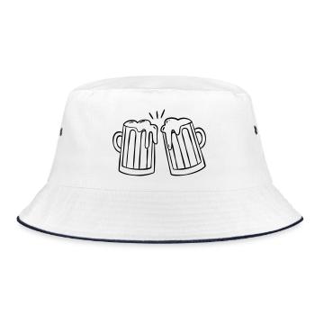 Bierhumpen - anstossen - Bucket Hat - Weiß/Navy - Vorne