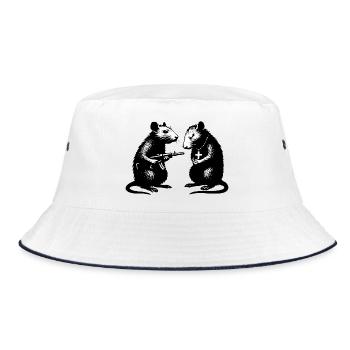 Rattenduo mit Waffe und Kreuz - Bucket Hat - Weiß/Navy - Vorne
