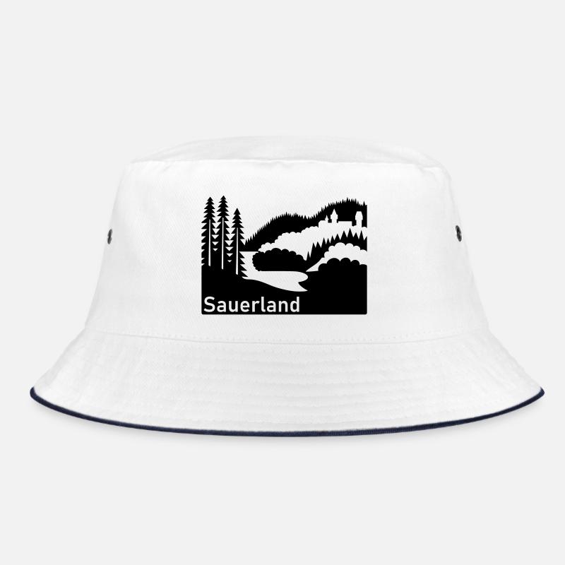 Sauerland Silhouette Landscape Highway Sign - Bucket Hat - white/navy
