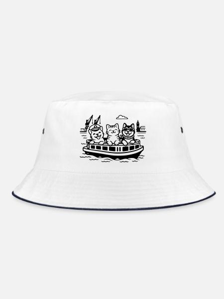 Hafen Katzen Hunde Hafenrundfahrt Hamburg  - Bucket Hat - Weiß/Navy - Vorne