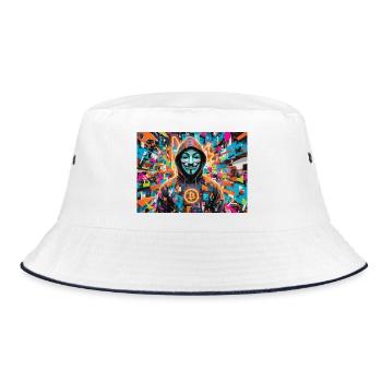 Bitcoin Bazooka - PopArt - Satoshi 3 - Bucket Hat - white/navy - Front