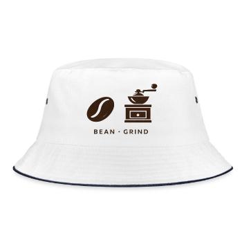 BEAN . GRIND . COFFEE . KAFFEE - Bucket Hat - Weiß/Navy - Vorne
