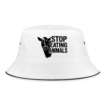Kuhsilhouette Stop Eating Animals - Bucket Hat - Weiß/Navy - Vorne