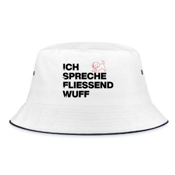 ICH SPRECHE FLIEßEND WUFF, HUNDEPOWER! DOGLOVER - Bucket Hat - Weiß/Navy - Vorne