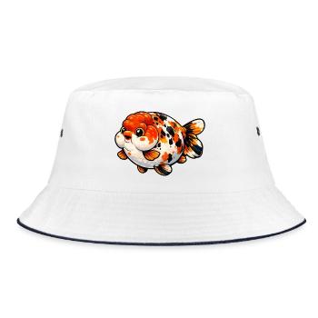 High Quality Calico Ranchu Goldfish - Bucket Hat - Weiß/Navy - Vorne