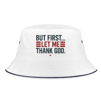 Aber zuerst Gott sei Dank - Bucket Hat - Weiß/Navy - Vorne
