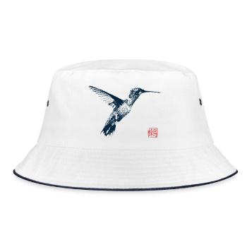 Kolibri mit Kanji Stempel - Bucket Hat - Weiß/Navy - Vorne