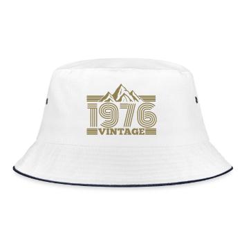 Vintage 50. Geburtstag Jahrgang 1976 Camping Berge - Bucket Hat - Weiß/Navy - Vorne