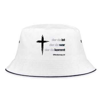 Revelation 1:4 (THE ONE WHO IS/WAS/COME9 - Bucket Hat - white/navy - Front