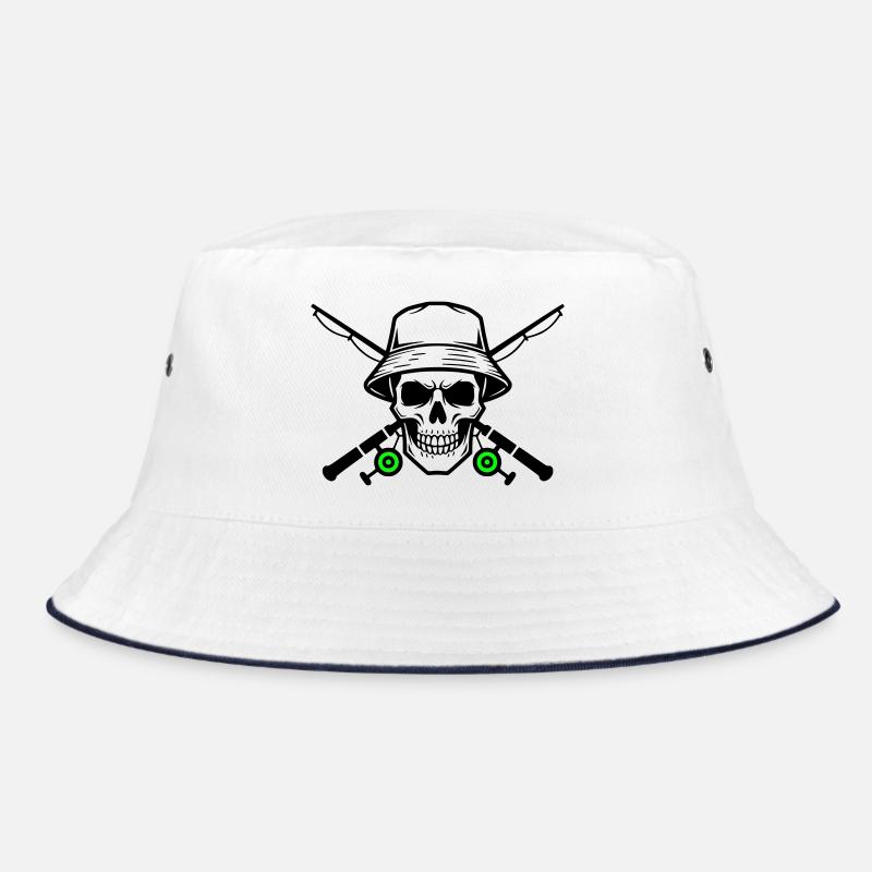 Angler Skull Crossed Rods Bucket Hat