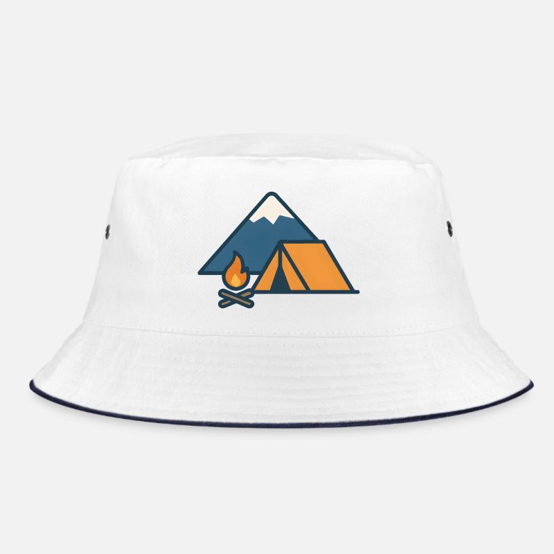 Mountain Camping Tent Campfire - Bucket Hat - white/navy