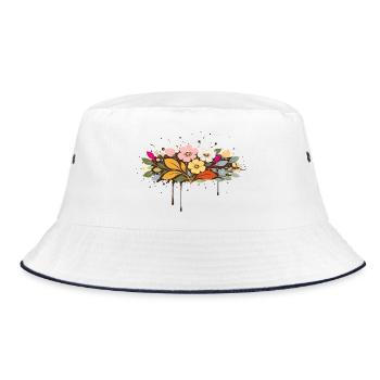Floral Graffiti Flowers Illustration - Bucket Hat - white/navy - Front