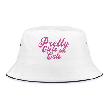Pink Katzenliebe Spruch - Bucket Hat - Weiß/Navy - Vorne