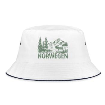 Norwegen Waldlandschaft mit Bergen, See und Elch - Bucket Hat - Weiß/Navy - Vorne