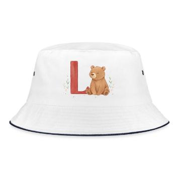 Aquarell Bär mit rotem L - Bucket Hat - Weiß/Navy - Vorne