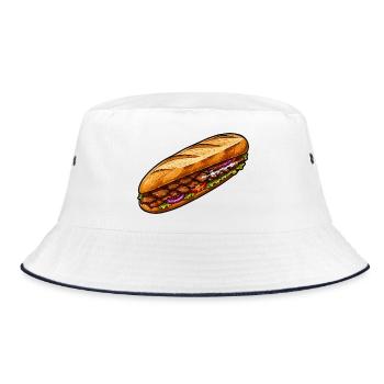 Baguette sandwich illustration - Bucket Hat - white/navy - Front