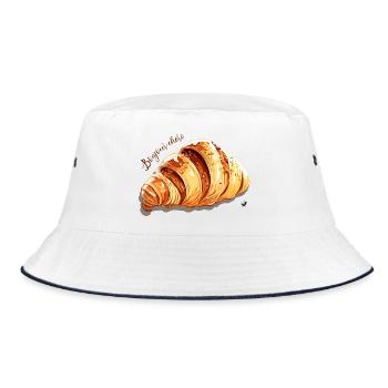 Croissant Abbildung mit Inschrift - Bucket Hat - Weiß/Navy - Vorne