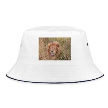 Majestic lion in tall grass - Bucket Hat - white/navy - Front