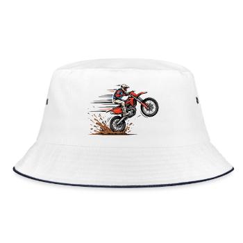 Motocross Sprung im Schlamm - Bucket Hat - Weiß/Navy - Vorne