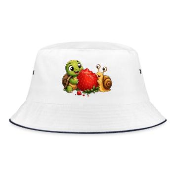 Kleiner Schildkrötenfreund und Erdbeerfreude - Bucket Hat - Weiß/Navy - Vorne
