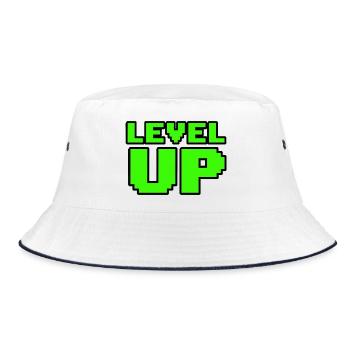 Retro Level Up Gaming T-Shirt 8Bit - Bucket Hat - white/navy - Front