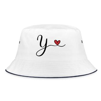 Y Letter Initial Monogram Design with Heart - Bucket Hat - white/navy - Front