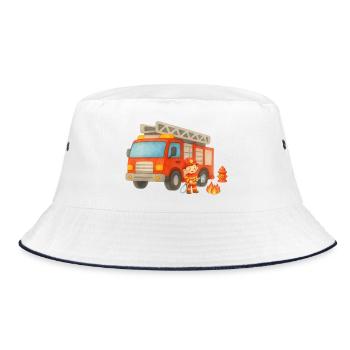 Little Firefighter Cartoon Design - Bucket Hat - white/navy - Front