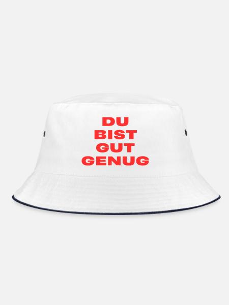 Du Bist Gut Genug – Trendy Song Text - Bucket Hat - Weiß/Navy