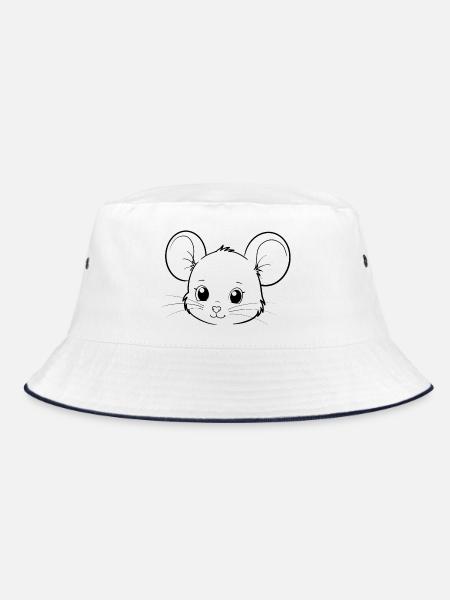Maus_schwarz - Bucket Hat - Weiß/Navy
