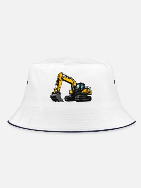 Gelbe Baumaschine Bagger - Bucket Hat - Weiß/Navy