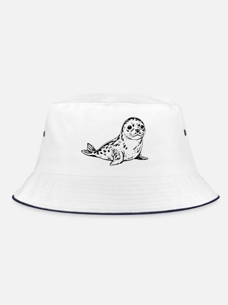Seehund Robbe Nordsee Geschenk - Bucket Hat - Weiß/Navy