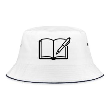 Offenes Buch Kugelschreiber Logo - Bucket Hat - Weiß/Navy - Vorne