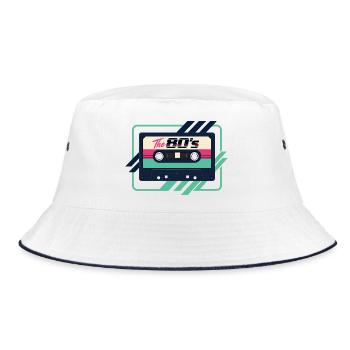 Lustiges 80er-Jahre-Kassetten-Retro-Mixtape 90er-Throwback - Bucket Hat - Weiß/Navy - Vorne