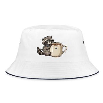 Tired Raccoon Coffee Design - Bucket Hat - Weiß/Navy - Vorne