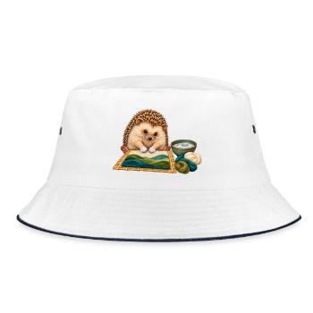 Igel filzt eine Wolllandschaft nass - Bucket Hat - Weiß/Navy - Vorne