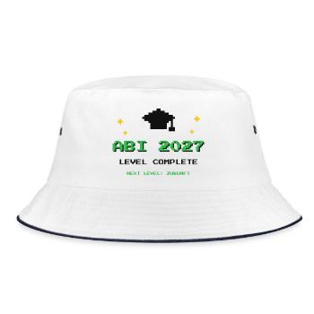 Abi 2027 – Level Complete Abitur Gamer Shirt - Bucket Hat - Weiß/Navy - Vorne