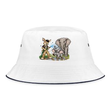 Bunny Punk Tierpfleger — Wasserhelden Elefant  - Bucket Hat - Weiß/Navy - Vorne