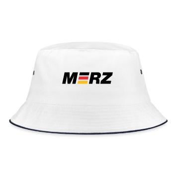 Merz - Kanzler - Kanzlerkandidat - Deutschland - Bucket Hat - Weiß/Navy - Vorne