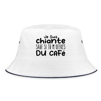 Woman who adores: Coffee. Funny Design Humor - Bucket Hat - white/navy - Front